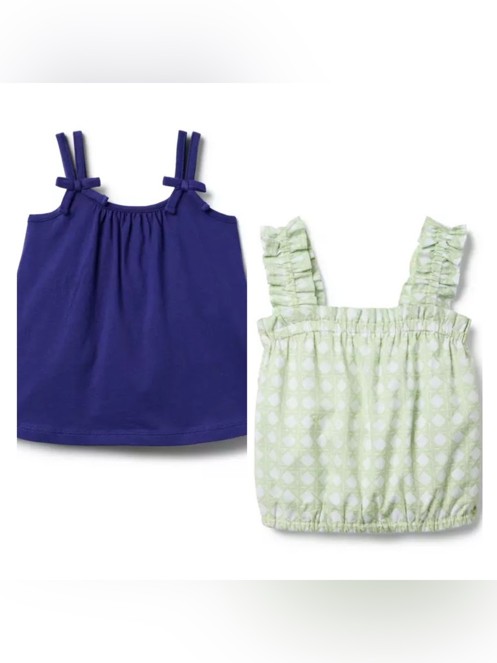 Two Janie & Jack Girls Tops, Bow Double & Checked Ruffle Strap Tops, Size 4 NWT